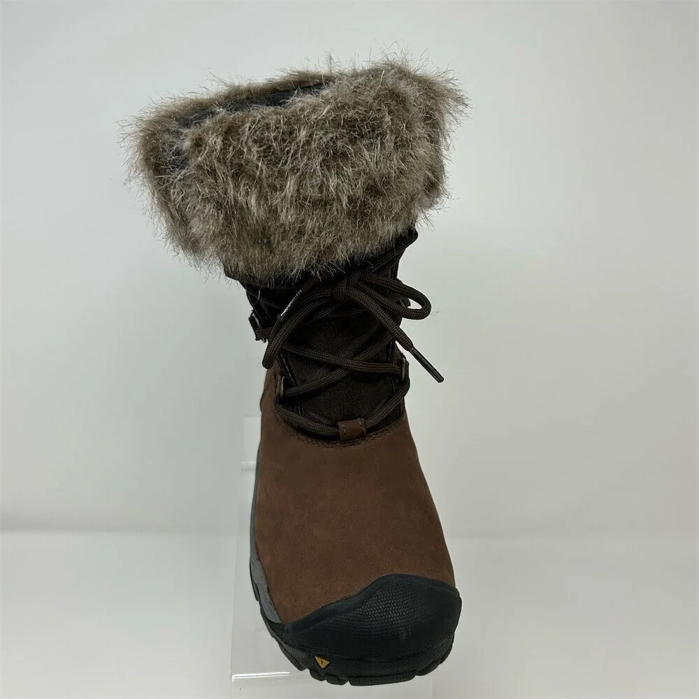 KEEN Helena Waterproof Winter Snow Boots Brown Faux Fur Cuff Lace Up Size 7.5